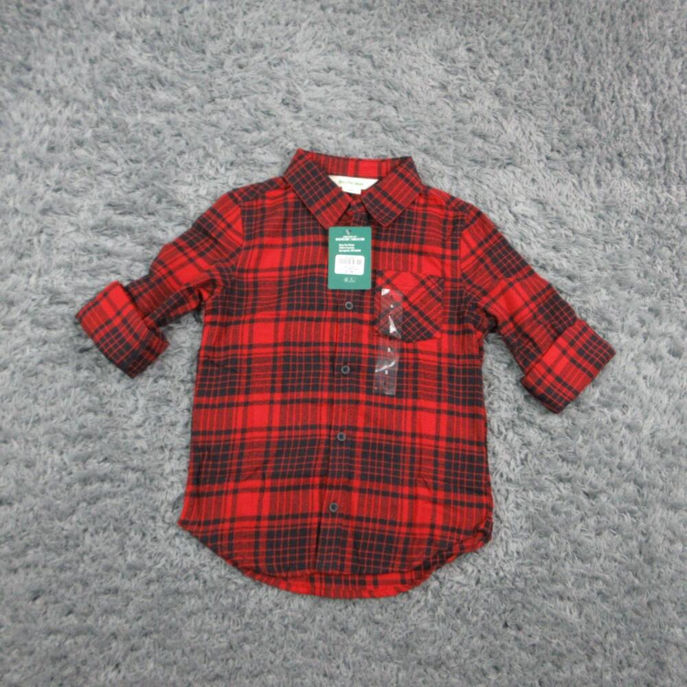 Bass Pro Shops Shirt Boys S Red Plaid Flannel Long Sleeve Collared NWT